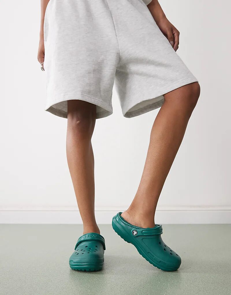 Сабо Crocs Unisex Classic на флисовой подкладке темно-изумрудно-зеленого цвета — фото 3