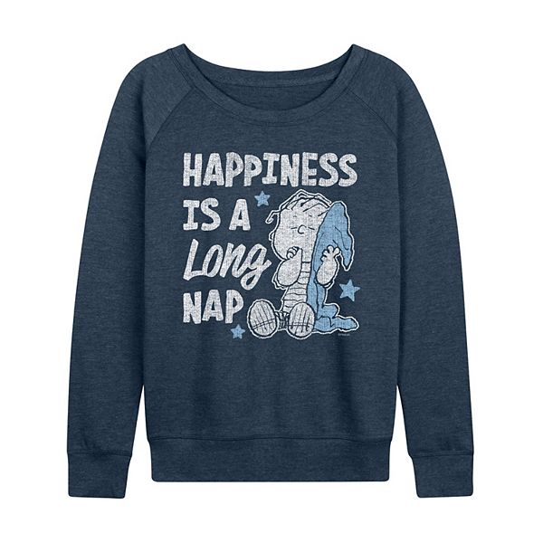 

Женская футболка с длинным рукавом peanuts happiness is a long nap french terry Licensed Character, Heather Indigo