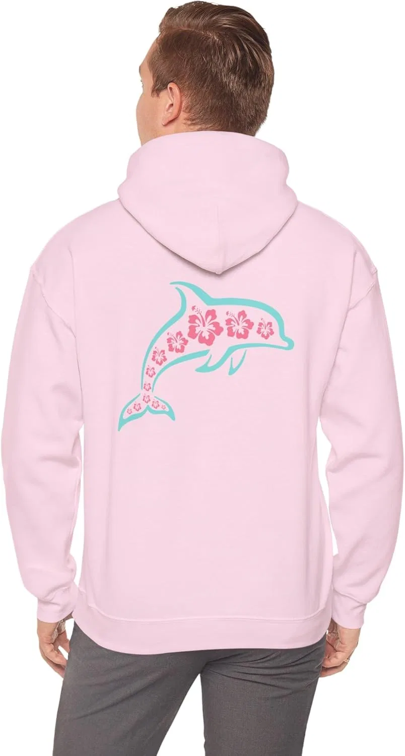 Толстовка с капюшоном Tropical Hibiscus Flowers and Dolphin - пляжное настроение, гавайский цветочный свитшот, подарок для любителя океана, летняя одежда GENERIC, светло-розовый — фото 4