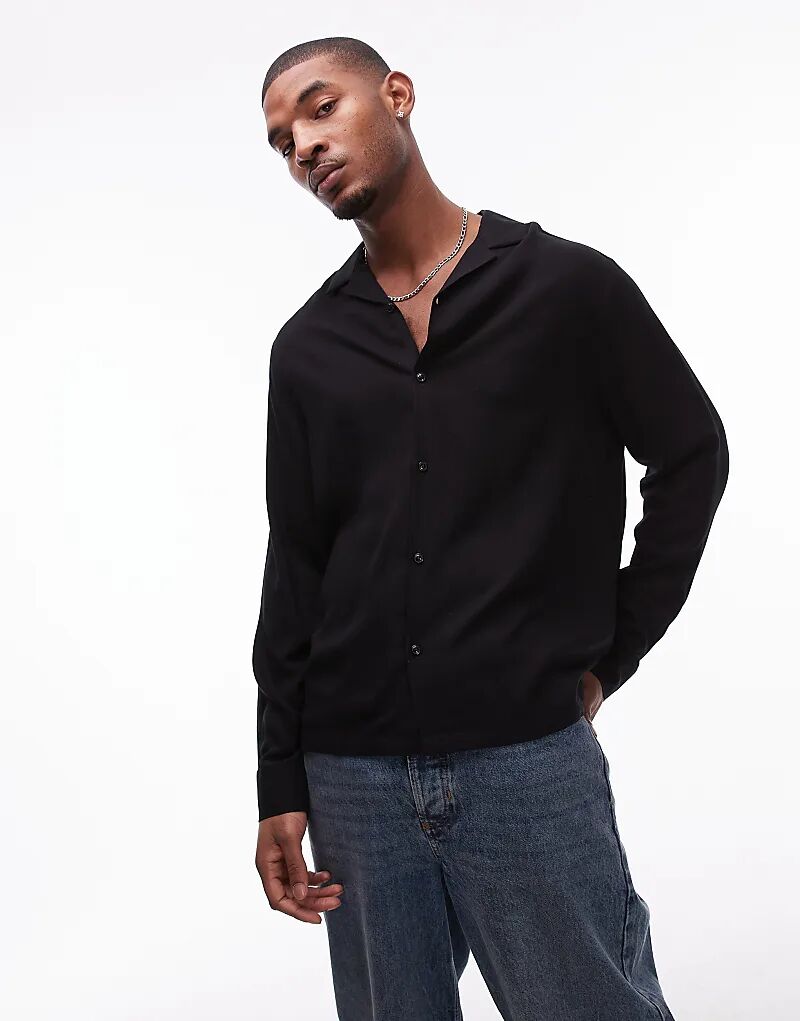 

Рубашка с длинными рукавами из вискозы черного цвета Topman