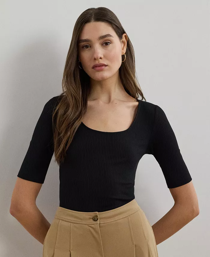 

Женская футболка с рукавом 3/4 из ребристой хлопковой ткани Lauren Ralph Lauren, черный