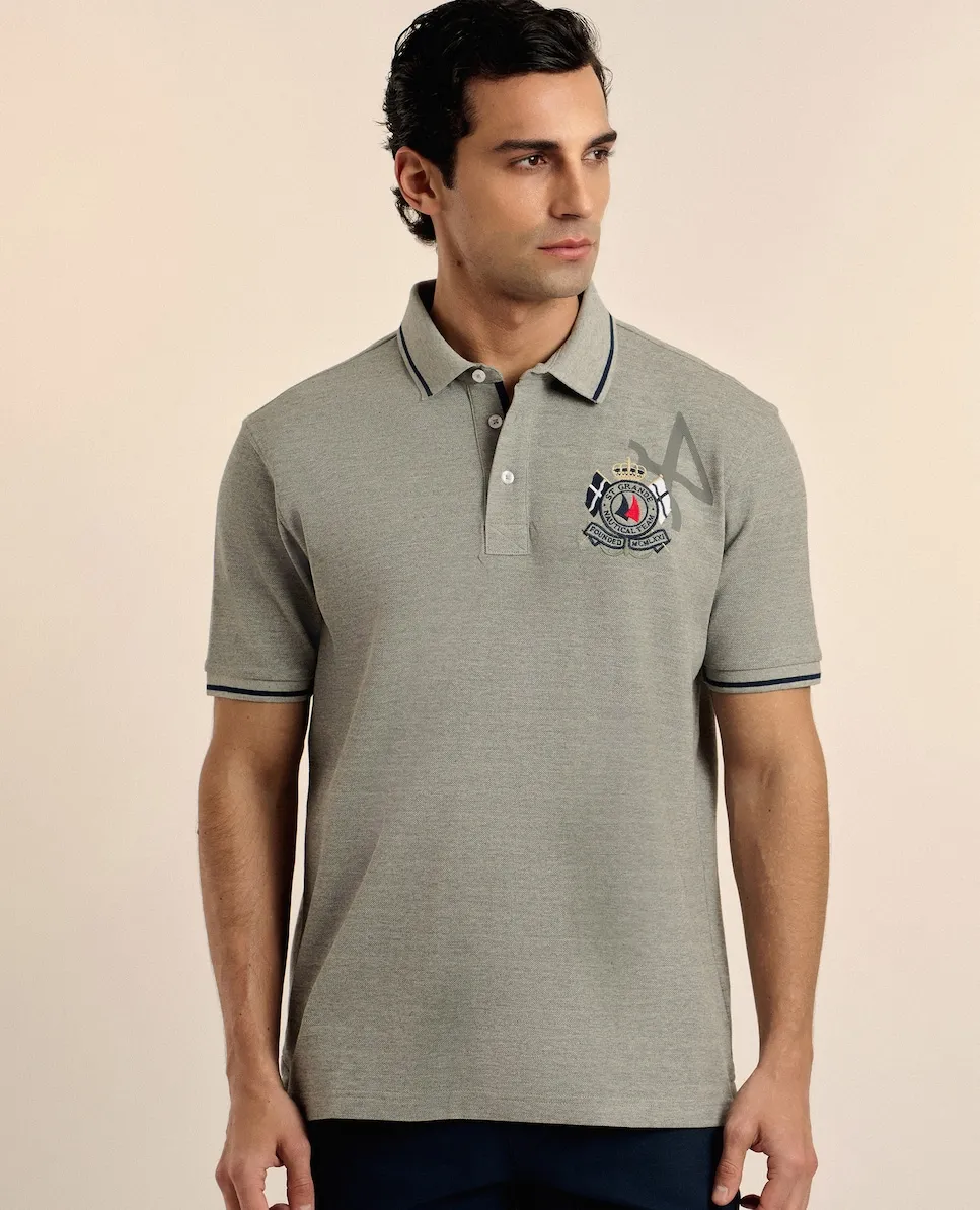 

Классическая поло из пике с коротким рукавом Valecuatro, серый