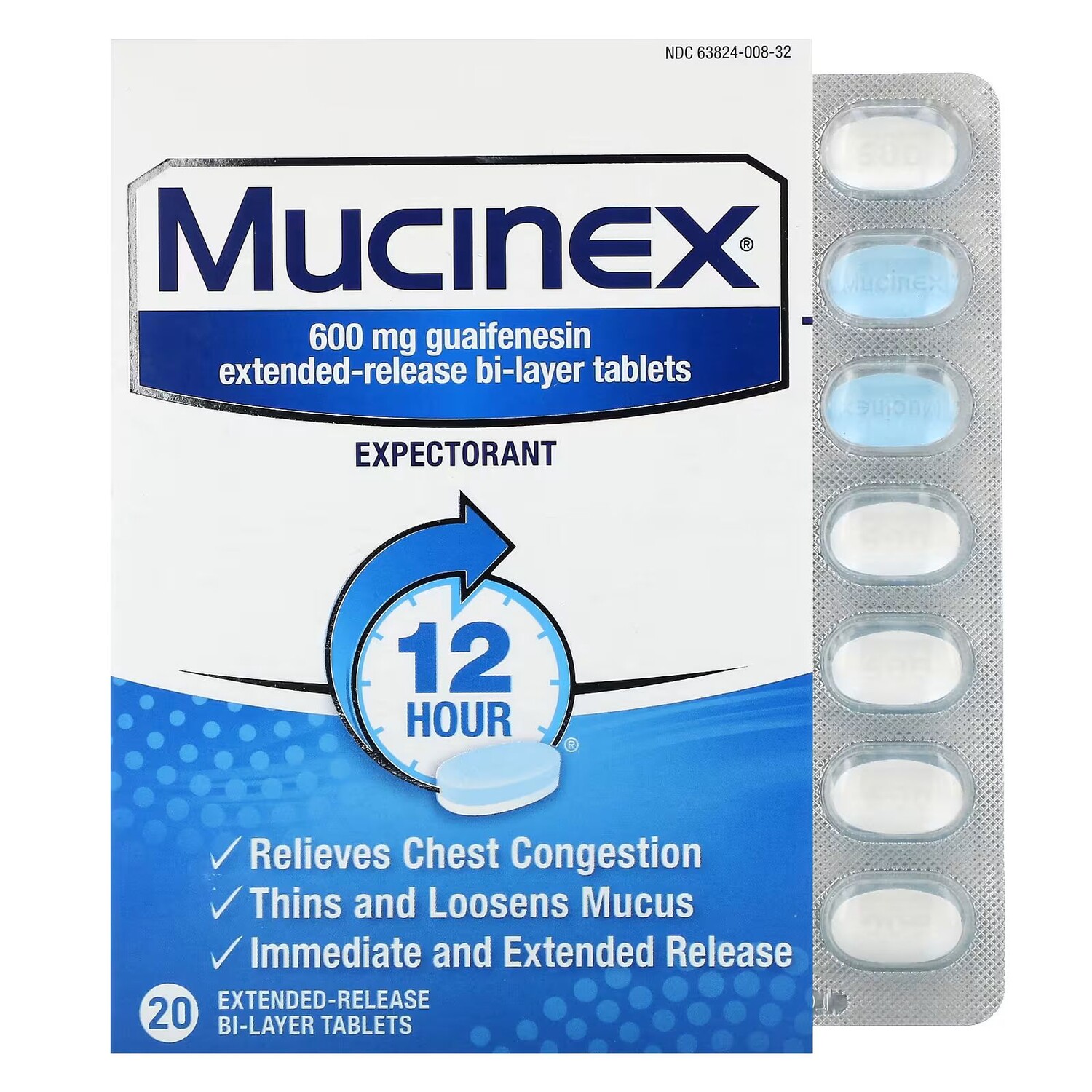 

20 двухслойных таблеток пролонгированного действия Mucinex