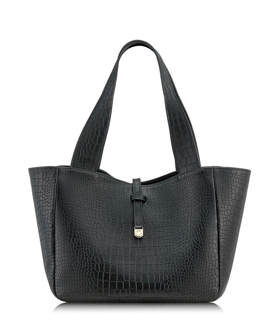 

Сумка-тоут Mercer из тисненой крокодиловой кожи GiGi New York, Black Embossed Croc