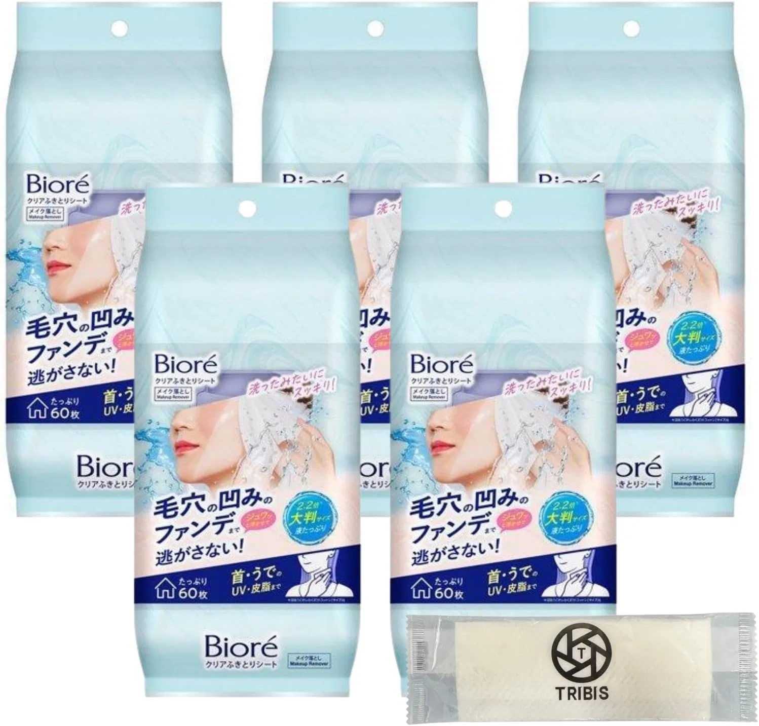 Набор Tribis — Салфетки для снятия макияжа Biore Clear Cleaning Sheets, 60 штук, с полотенцем Original, набор из 5 — фото 2
