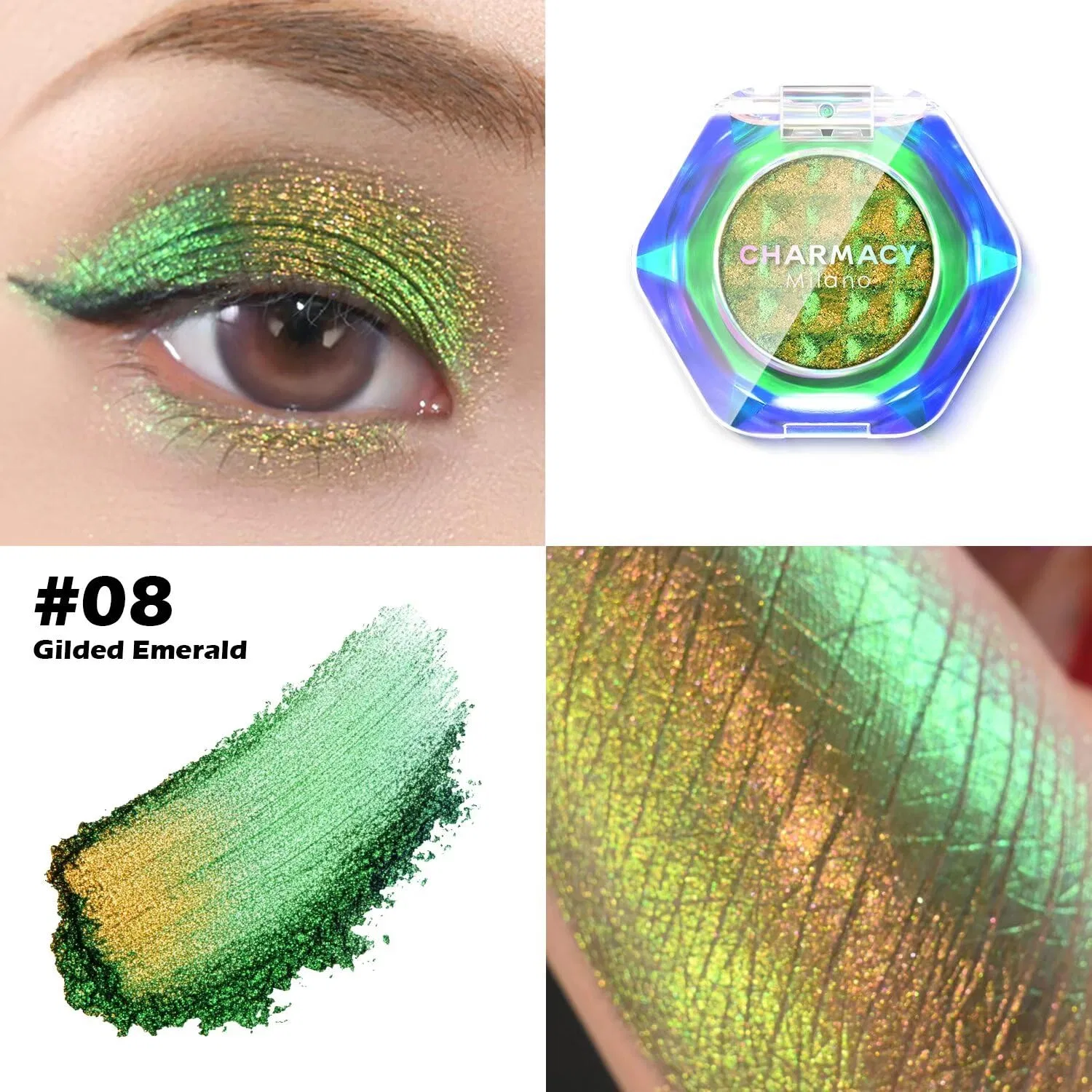 Мультихромные глиттерные тени для век «108-Gilded Emerald» от CHARMACY Charmacy, 108-Gilded Emerald — фото 3