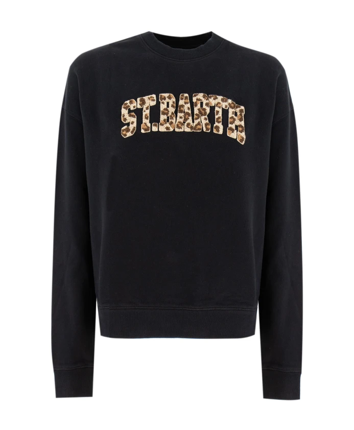 

Свитшот из махровой ткани с леопардовым принтом, осень-зима 2025 Mc2 Saint Barth, черный