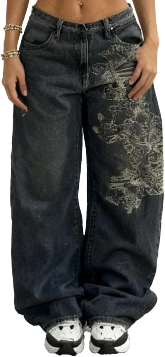 

Унисекс джинсы Y2K в стиле хип-хоп с принтом скелета Dynict