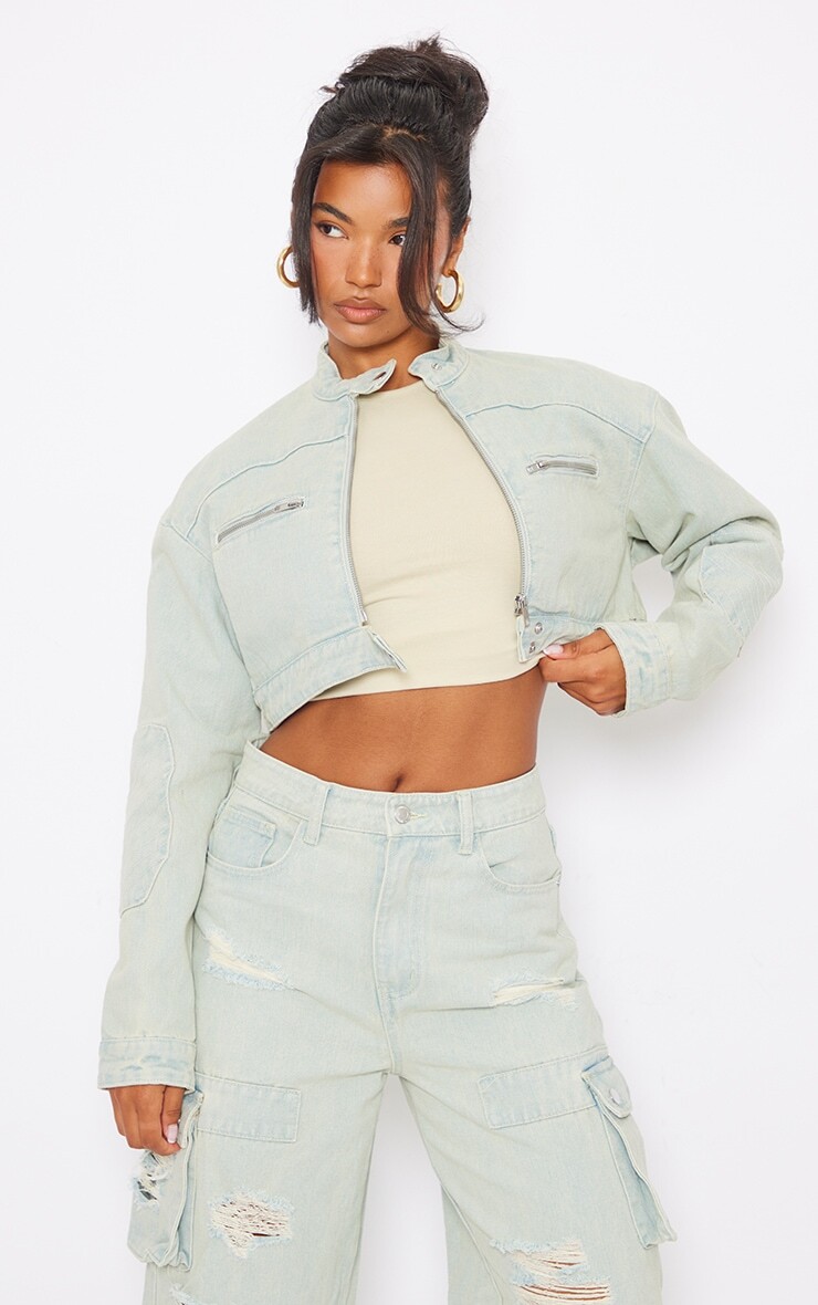 

PrettyLittleThing Укороченная джинсовая куртка с байкерскими деталями ледяного синего цвета в винтажном стиле, Синий, PrettyLittleThing Укороченная джинсовая куртка с байкерскими деталями ледяного синего цвета в винтажном стиле