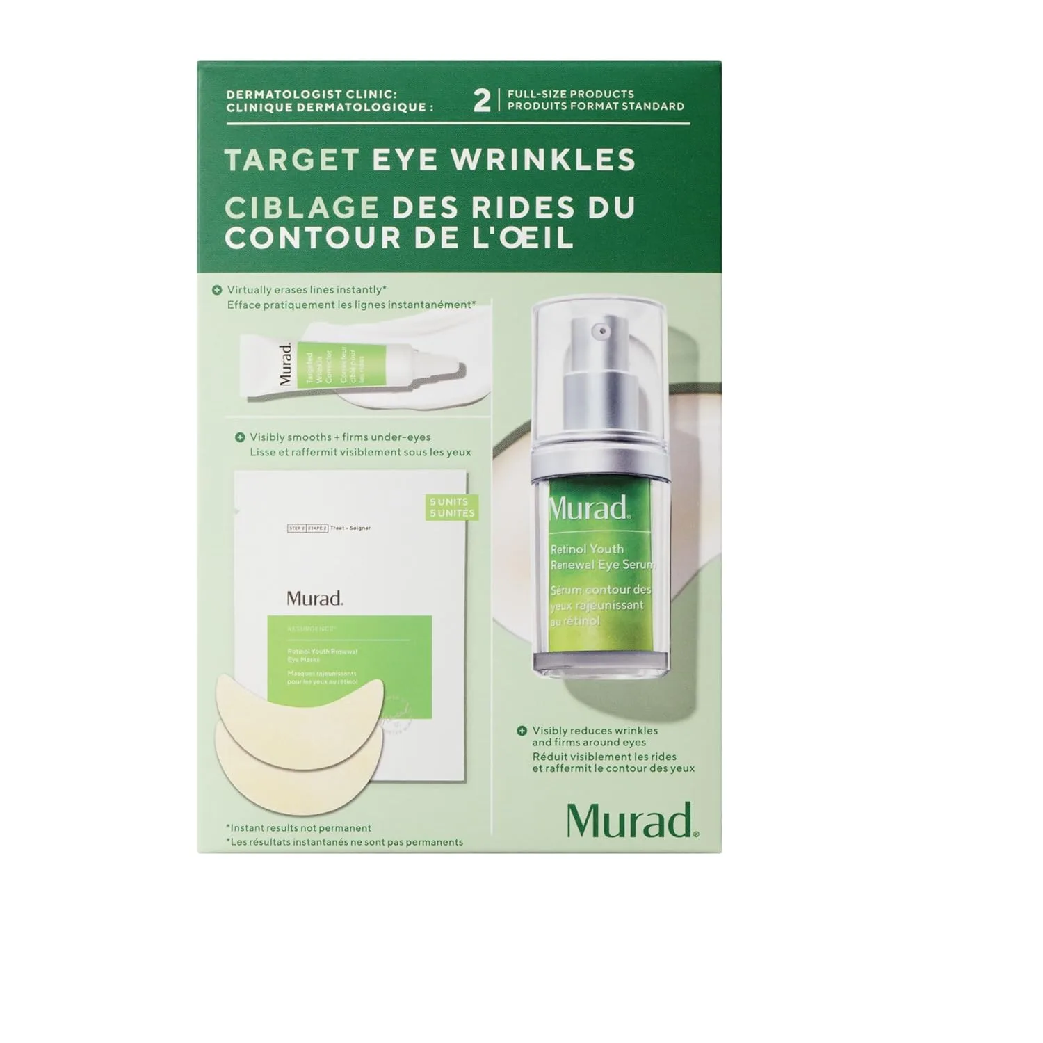 Набор Murad Target Eye Wrinkles (3 предмета) - сыворотка для глаз с ретинолом, корректор морщин, маска для глаз с ретинолом - уменьшает отечность под глазами, темные круги и мелкие морщинки.
