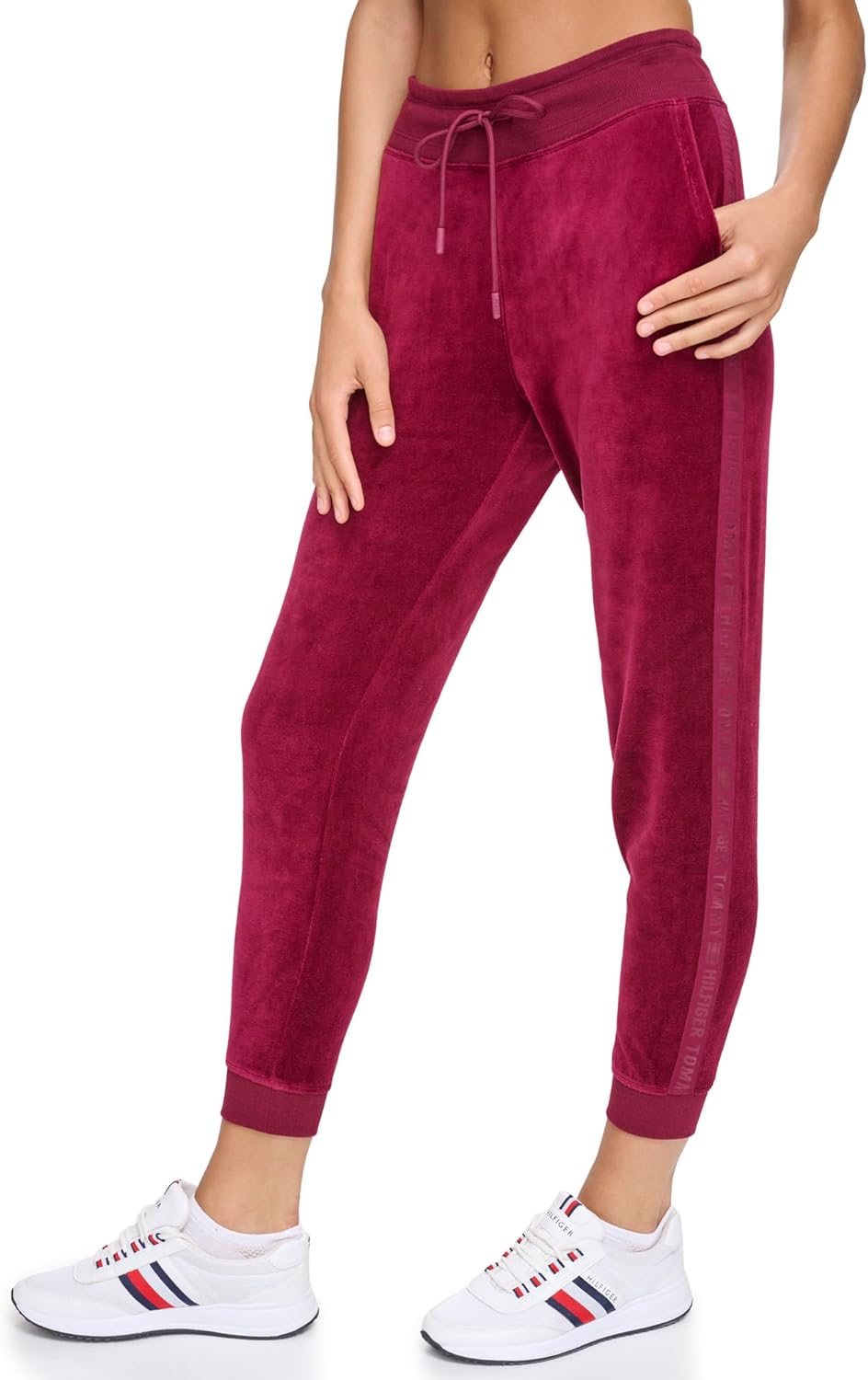 Женские облегающие велюровые брюки-джоггеры Tommy Hilfiger, Beet Red — фото 3