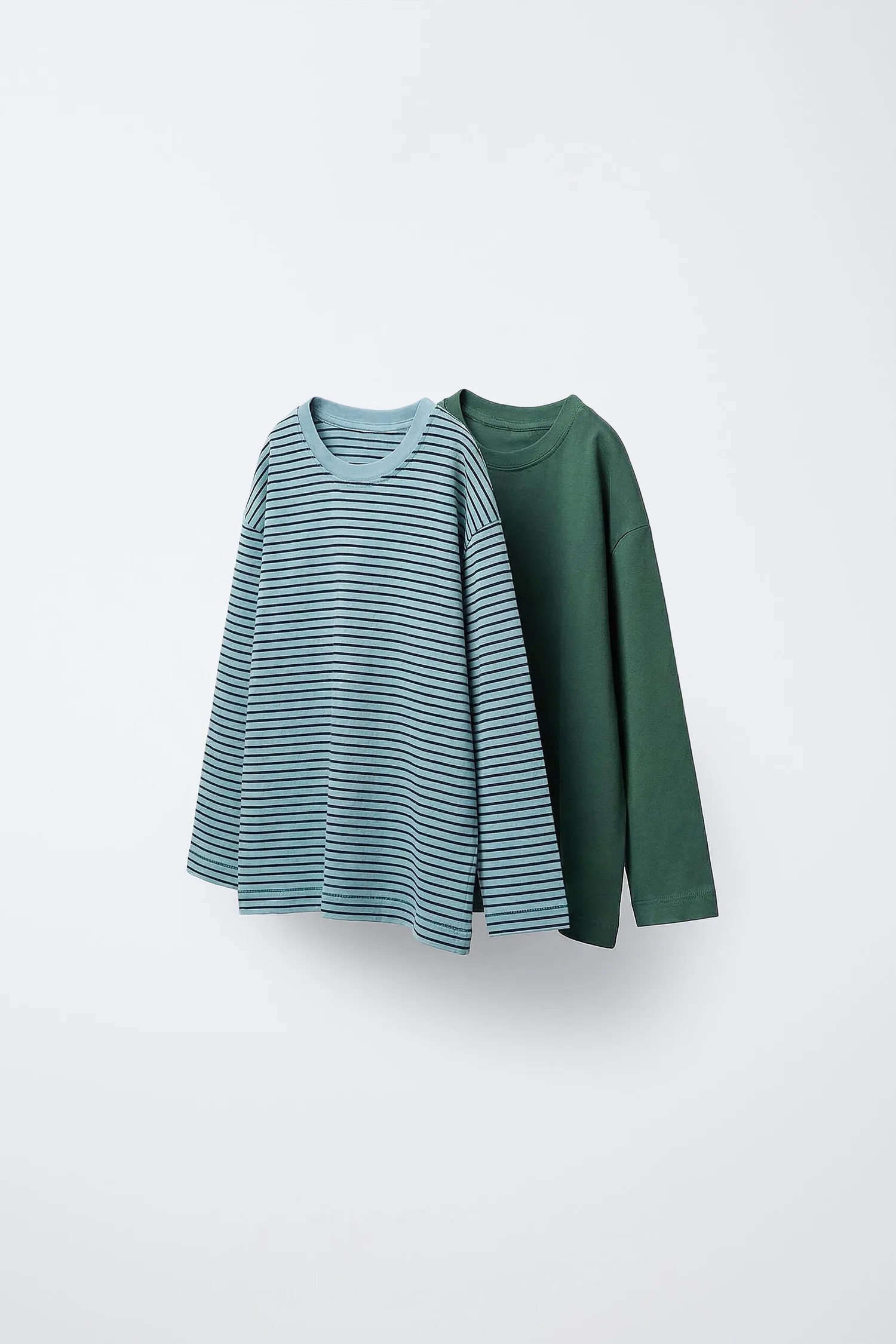 Набор из 2 полосатых футболок Zara, зеленый/синий