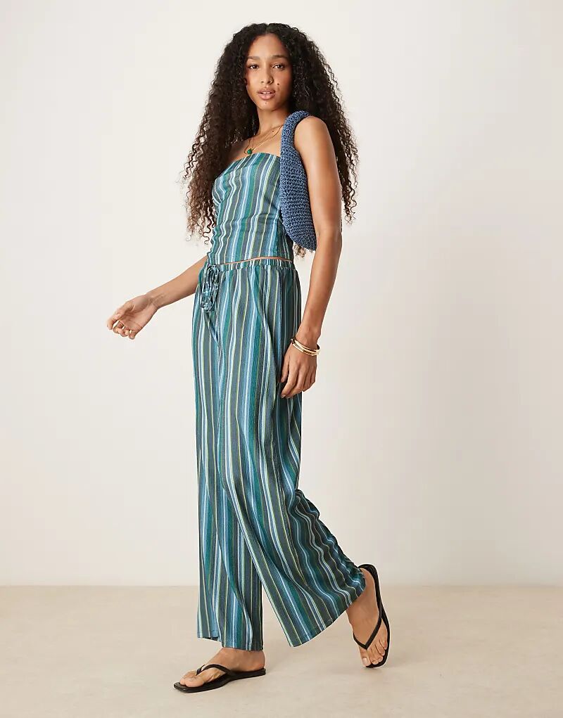 

Широкие брюки ASOS DESIGN со средней посадкой и текстурированной полоской, бирюзового цвета
