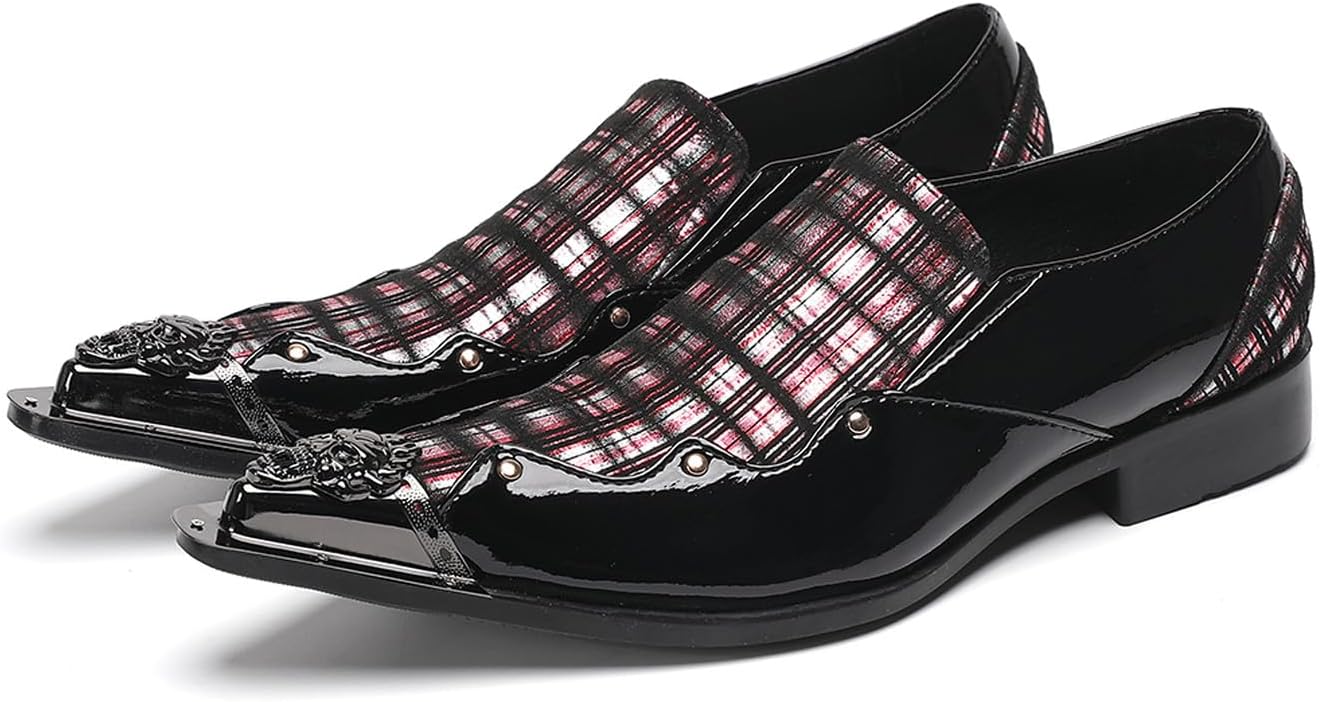 

Мужские классические туфли Santimon с пледовым узором, без шнурков, из лакированной кожи - стильный металлический носок, уникальный тартановый дизайн, идеально подходят для свадьбы, вечеринки, бального зала, повседневной носки и бара, черный