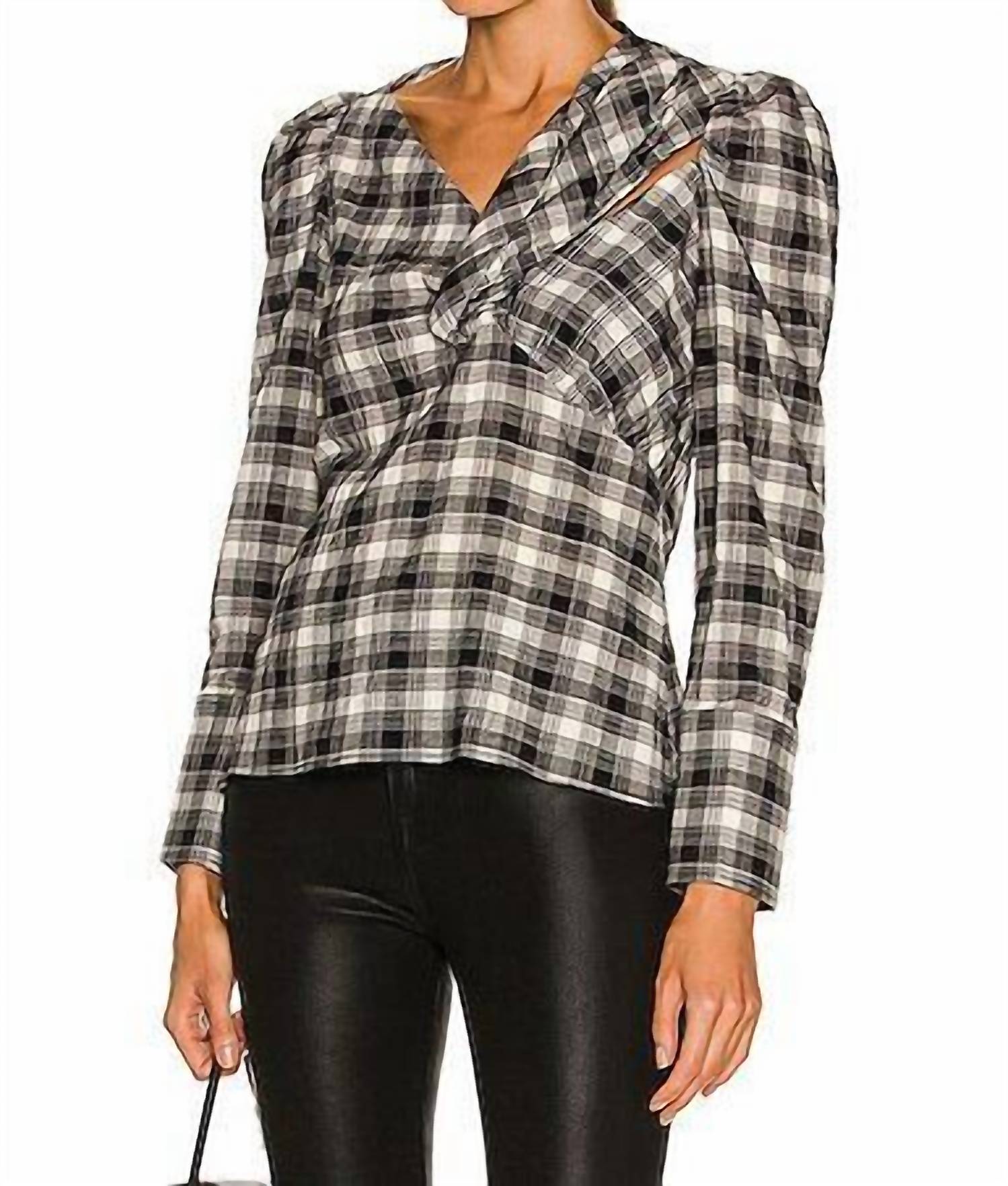 

Рубашка Rory Plaid Poplin Cutout Draped Shirt In Black Plaid JONATHAN SIMKHAI