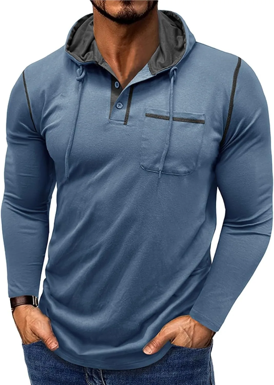 

Худи-хенли для мужчин Casual, легкое, с длинными рукавами YSERB