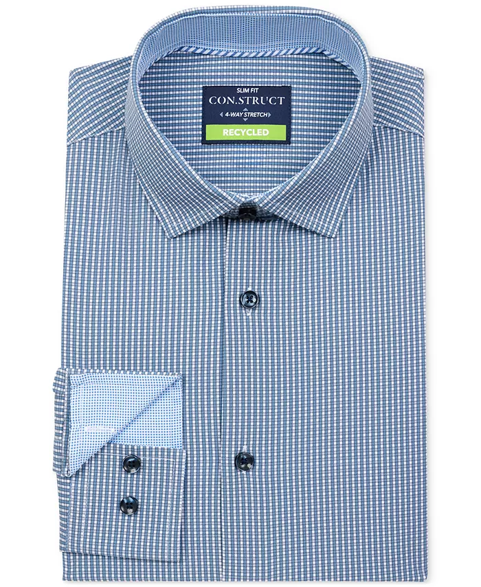 

Мужская облегающая рубашка из гингема с 4-сторонним растяжением Performance Dress Shirt ConStruct, синий