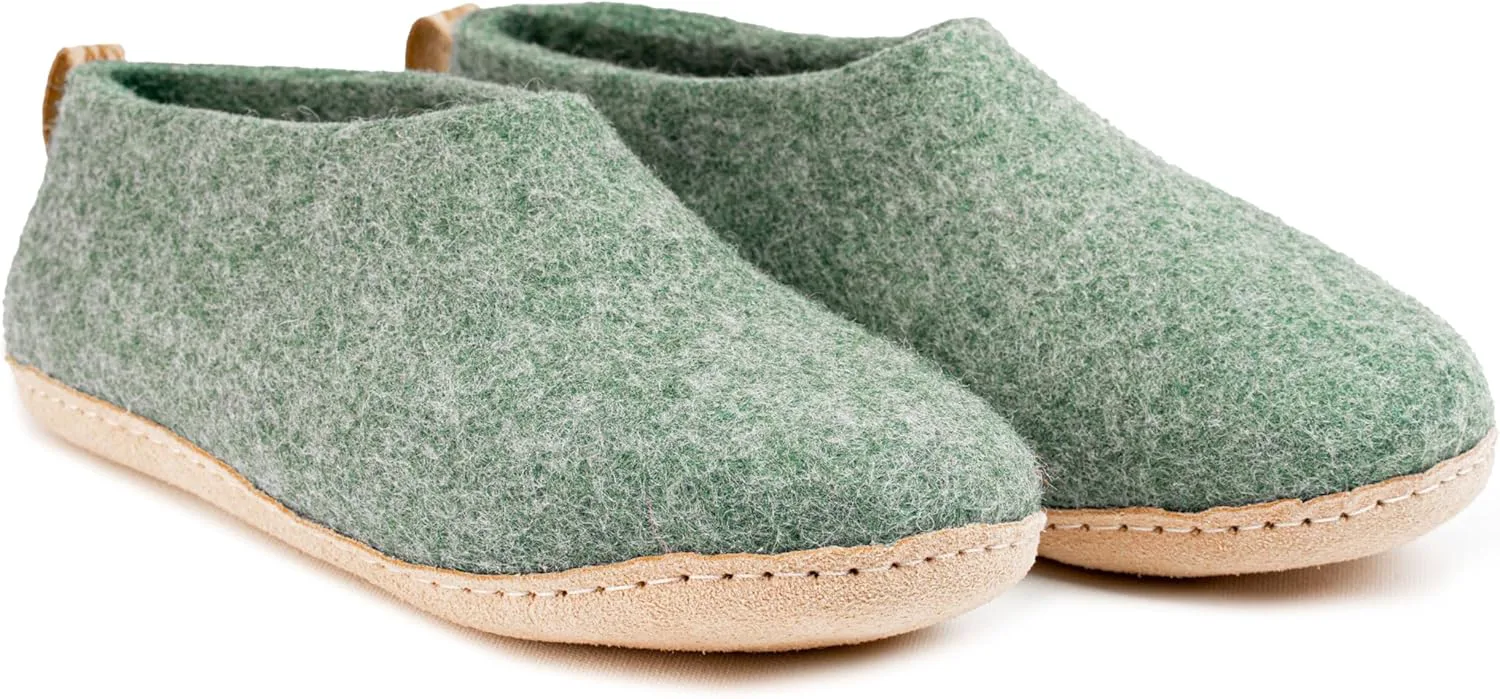 Тапочки Woolly из войлока с кожаной подошвой | Премиальная новозеландская шерсть | Ручная работа по итальянскому дизайну | Мягкие, дышащие и без запаха Woolly's, зеленый — фото 3