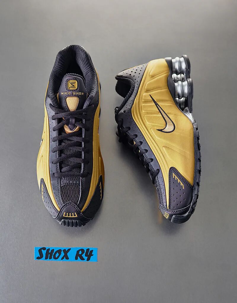 Кроссовки Shox R4 в золотом и черном цвете Nike — фото 3