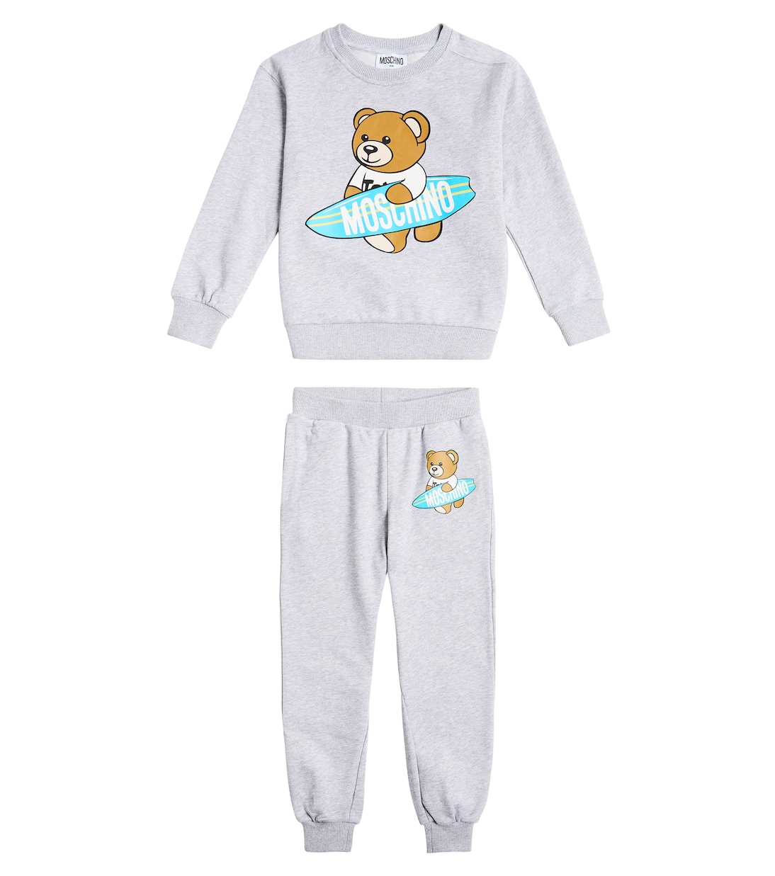 

Комплект из хлопковой свитшота и спортивных штанов Teddy Bear Moschino Kids, Grigio Chiaro Melange