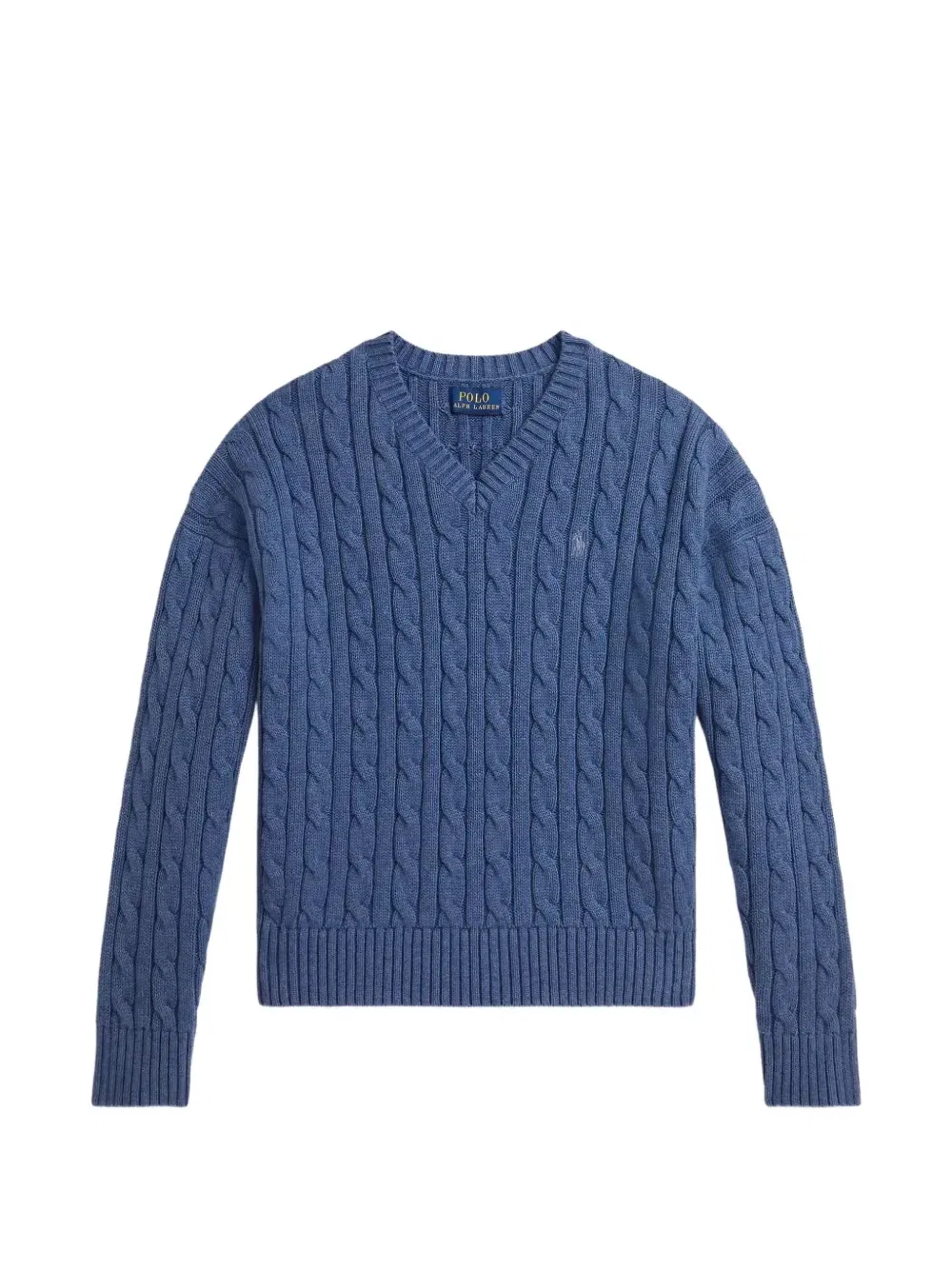 Свитер фактурной вязки с V-образным вырезом Polo Ralph Lauren Kids, синий
