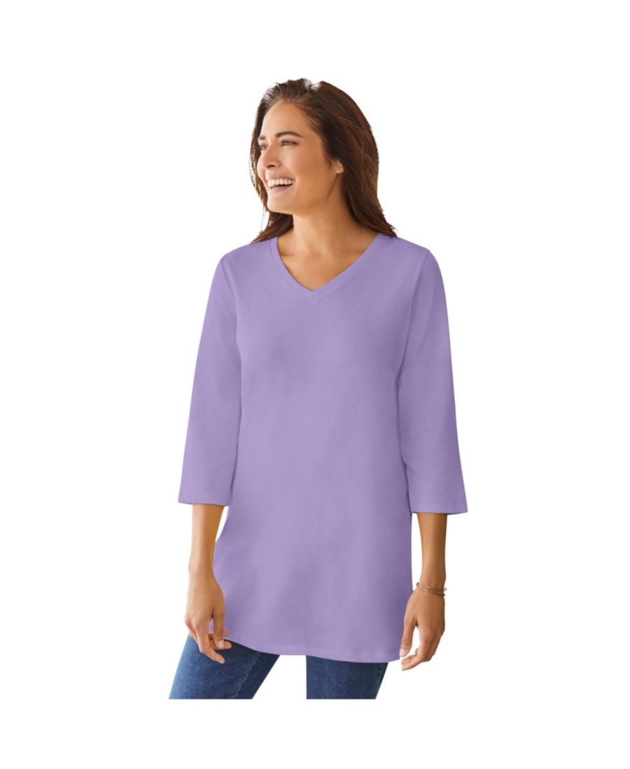 

Туника больших размеров с рукавами три четверти и V-образным вырезом Woman Within, Soft iris