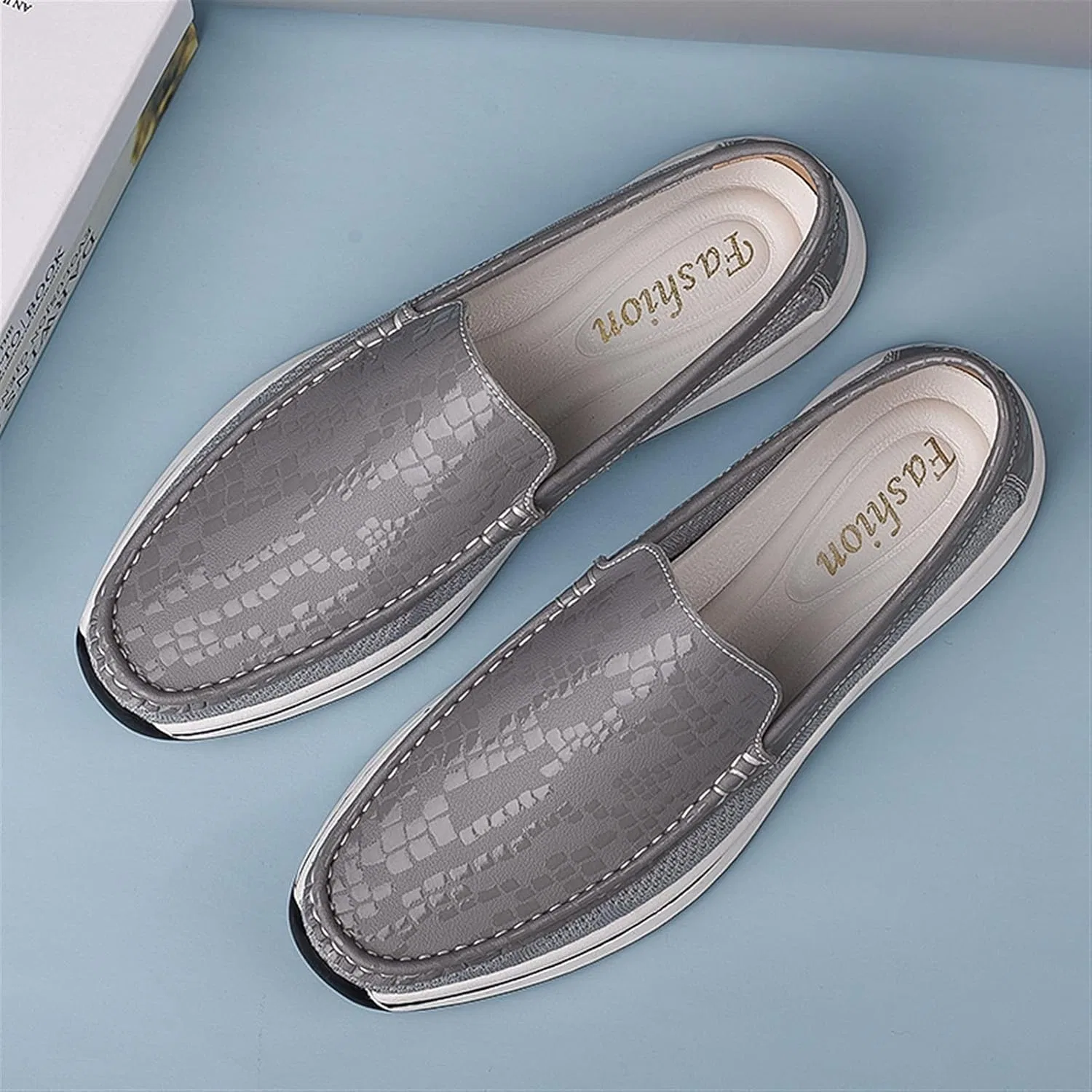 Лоферы мужские дышащие, Loafers for Men Round Toe Breathable Lightweight Driving Loafers Flat Heel Flexible Anti-Slip Classic Slip-ons, серый PUGHGAETZF — фото 3