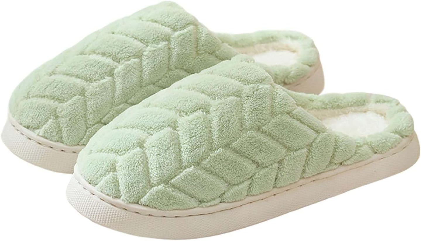 

Мягкие зимние домашние тапочки для женщин с меховой подкладкой, мягкие, с эффектом памяти, уютные, противоскользящие, для дома и улицы, удобные, без застежек Generic, зеленый
