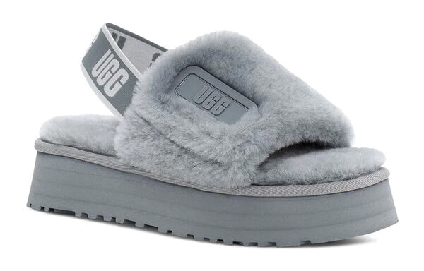 Модные сандалии диско слайд уютные толстая подошва повседневные тапочки Ugg, серый — фото 4
