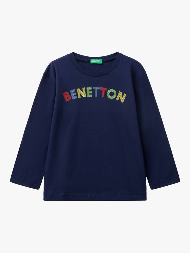 

Детская трикотажная футболка с длинным рукавом с несколькими логотипами Benetton, цвет Night Blue/Multi