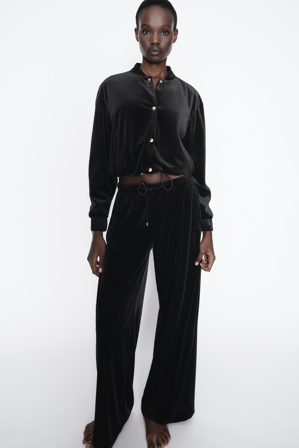 

Широкие бархатные брюки ZARA, черный