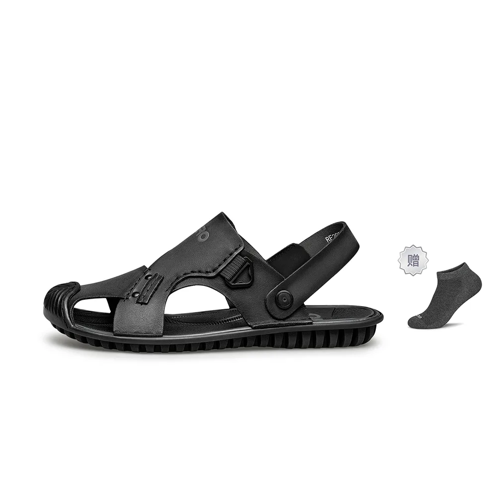 Пляжные сандалии из коровьей кожи для мужчин ZRO, Black (Subscribe to The Store and Take A Screenshot, Comes with Socks)