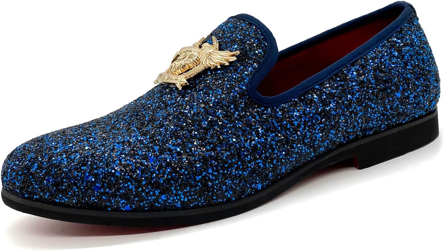 

Мужские блестящие лоферы CMM, блестящие туфли-слипоны, роскошные сверкающие лоферы с заклепками, синий