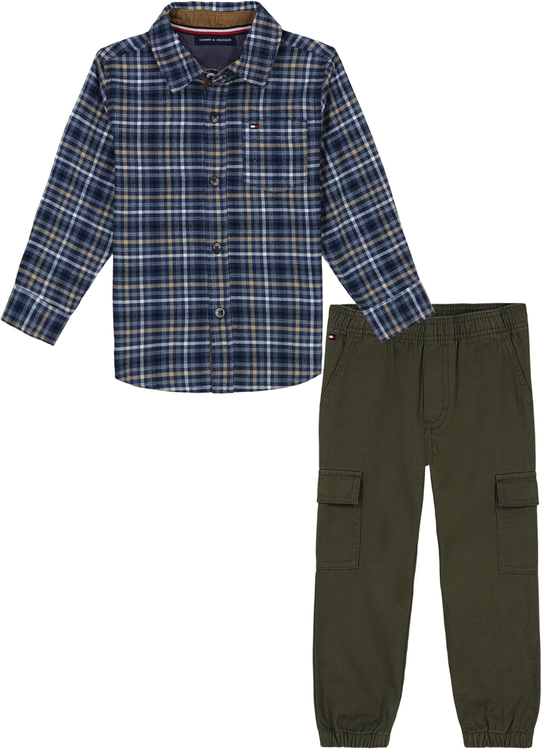 

Комплект из двух тканых рубашек и брюк для мальчиков Tommy Hilfiger, Blue Plaid/Prime Olive