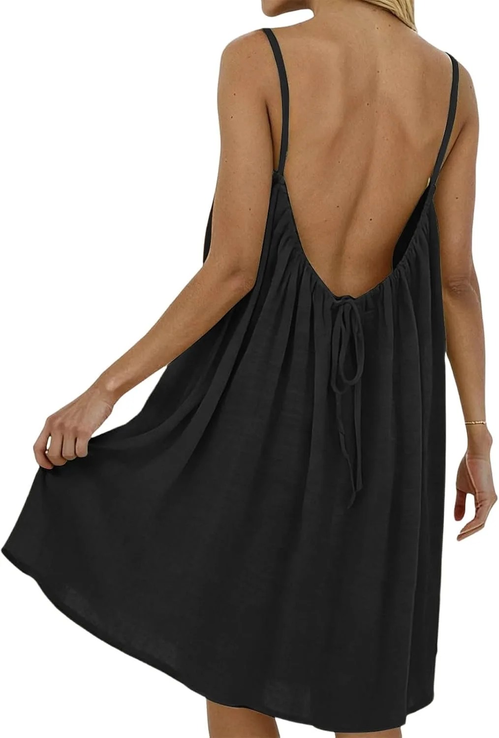 Платье-ками Backless для женщин повседневное безрукавное мини для отдыха летнее на тонких бретелях струящееся пляжное сарафан Generic, черный