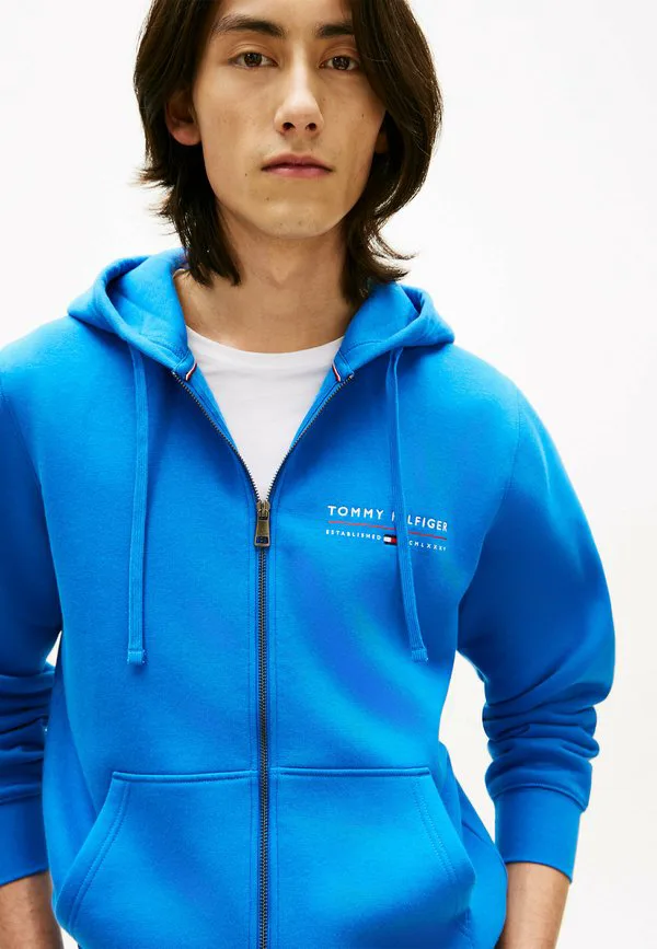 Толстовка с капюшоном на молнии из махровой ткани с логотипом Tommy Hilfiger, Blue Orbit — фото 4