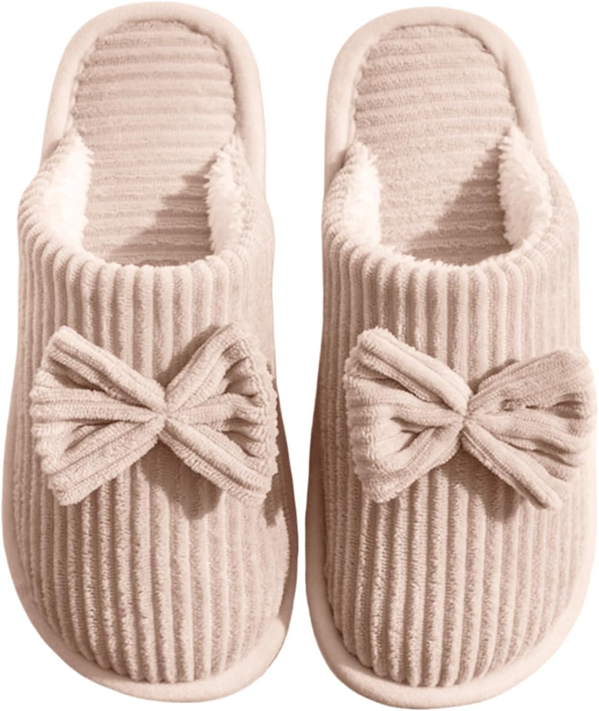 

Женские пушистые тапочки, теплые домашние тапочки с модным милым бантом, уютные мягкие тапочки, легкие дышащие тапочки на носок, удобные для дома и улицы Generic, бежевый