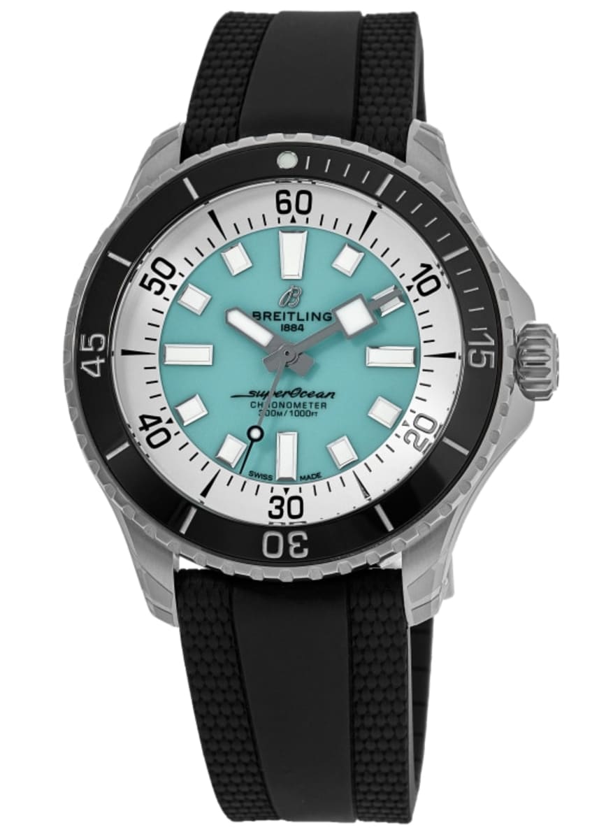 

Мужские часы Breitling Superocean Automatic 44 с бирюзовым циферблатом и резиновым ремешком A17376211L2S1