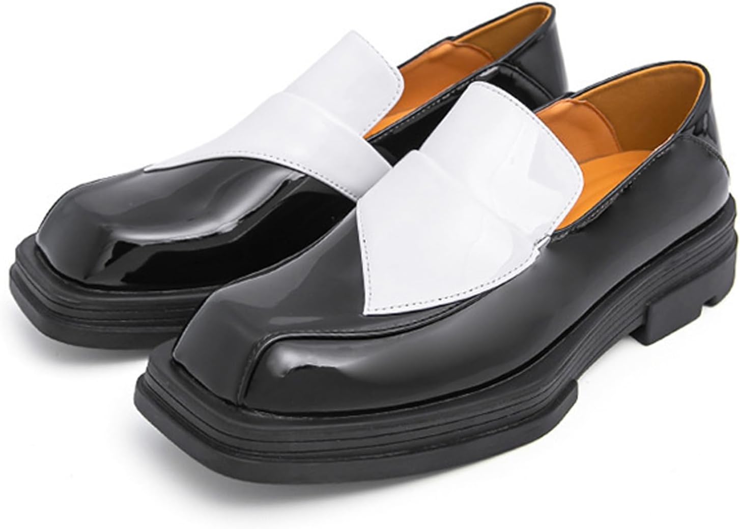 

Мужские лоферы из лакированной кожи с квадратным носком и массивной платформой, стильной прострочкой, нескользящие, без шнурков, бизнес-формальные обувь для вечеринок, мероприятий и свадеб Nelsbrex, черный