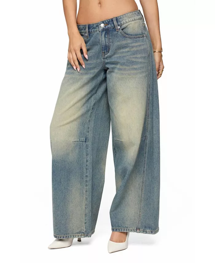 

Женские стираные мешковатые джинсы с низкой посадкой Edikted, синий