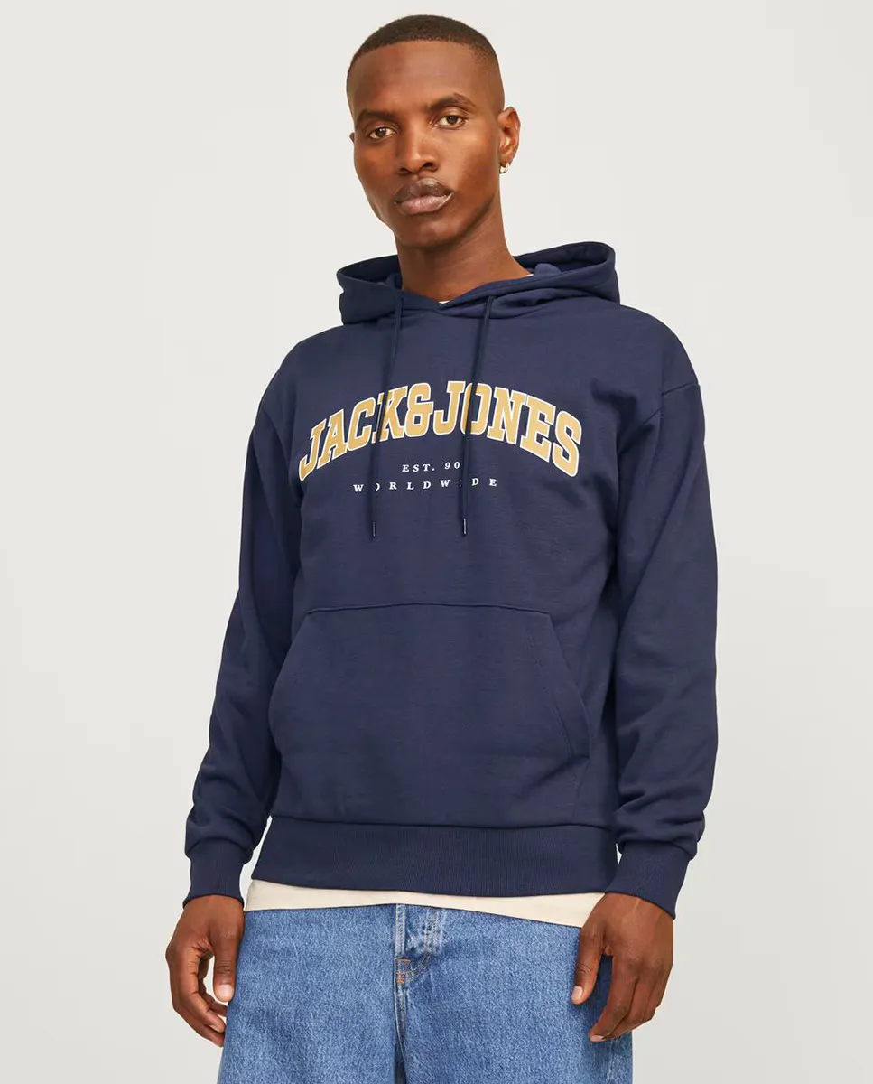 

Мужская толстовка с капюшоном, длинными рукавами и принтом спереди Jack & Jones, синий