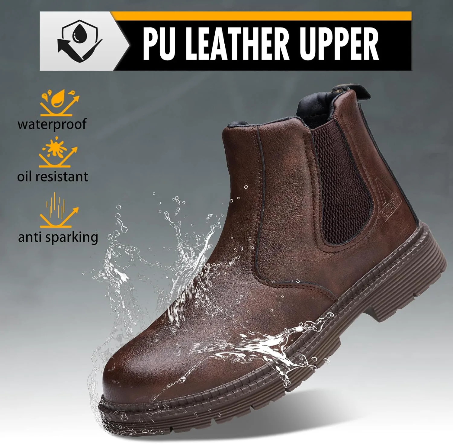 

Унисекс ботинки Челси с стальным носком для взрослых, мужская рабочая обувь для промышленного строительства, водонепроницаемые, легкие, удобные, противоскользящие защитные ботинки ZBVB, коричневый