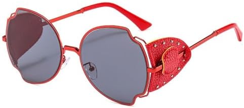 

Винтажные солнцезащитные очки в стиле стимпанк 2027 года с неровной металлической оправой для женщин, с отделкой из искусственной кожи и заклепками, для мужчин MTZJH, Red Gray