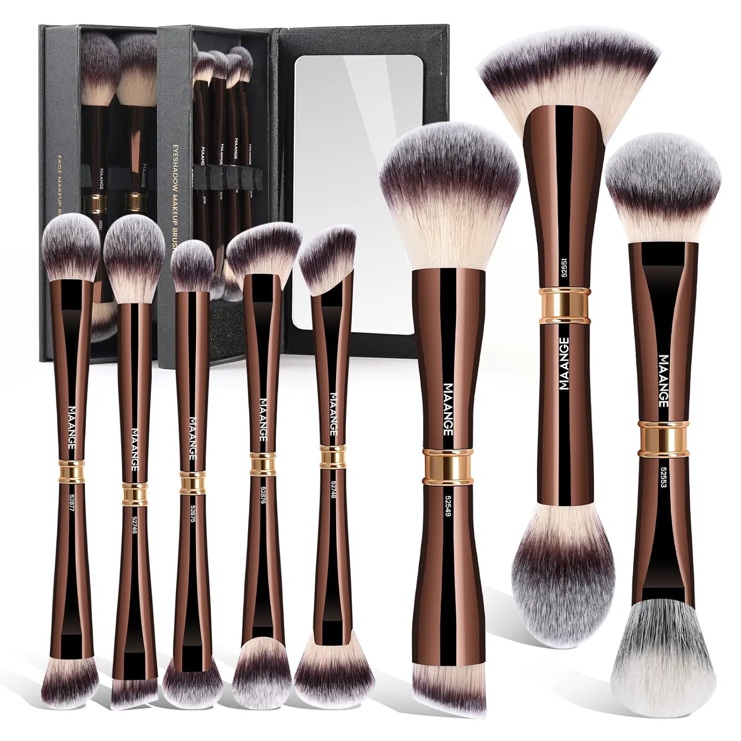 Набор кистей для макияжа MAANGE 16-в-1 с зеркалом Maange, Brown
