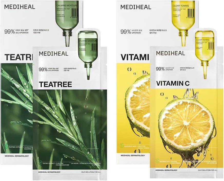 Набор масок для лица Mediheal Essential Mask 20 шт (Tea Tree 10 шт + Vitamin C 10 шт)