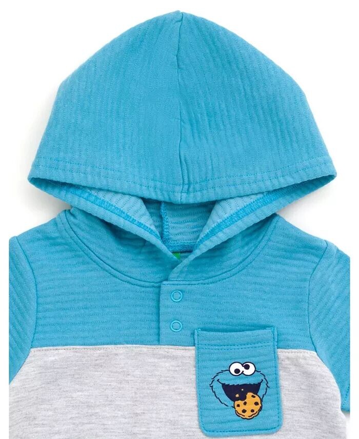 Пуловер с капюшоном Cookie Monster для мальчиков и шорты из французской махровой ткани для новорожденных до Sesame Street, синий — фото 2