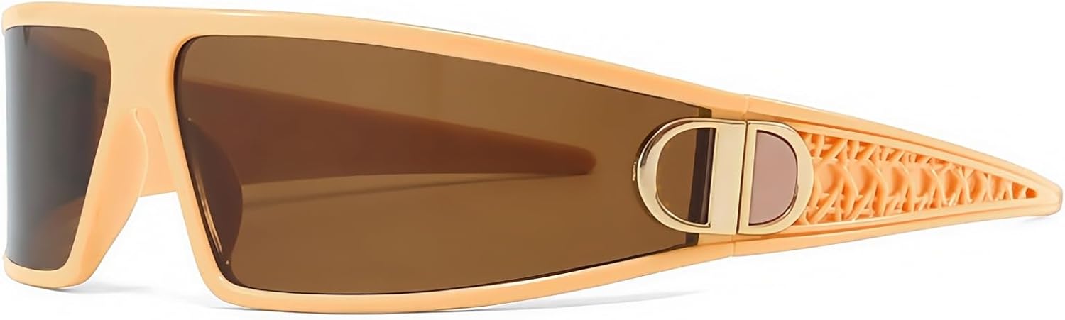 

Солнцезащитные очки KUKASEN Y2K для женщин и мужчин, с широким ободком, футуристический козырек с защитой от УФ-излучения UV400, подходят для бега и езды на велосипеде Generic, Tea Tea