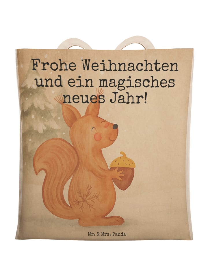 

Сумка-шоппер с рождественским рисунком белки и надписью белого цвета Mr. & Mrs. Panda