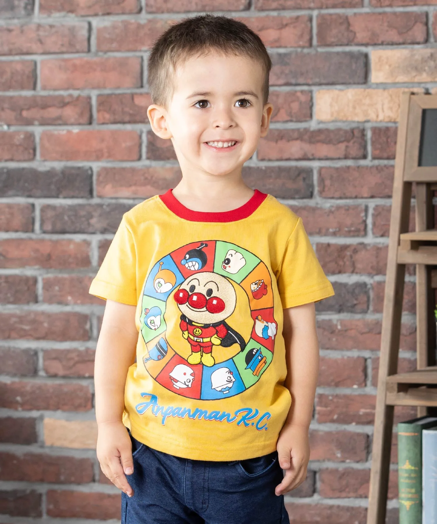 Детская коллекция ANPANMAN/(K) Футболка с длинным рукавом и вышитым профилем Anpanman со съемными рукавами Anpanman Kids Collection, mustard — фото 2