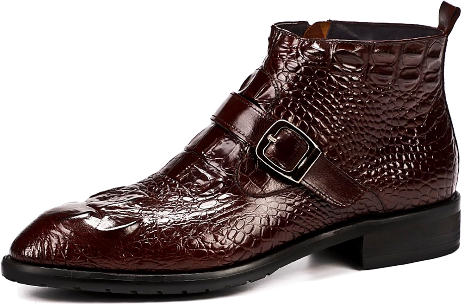 

Herren-Stiefel mit Reißverschluss, Leder, Krokodil-Druck, Bukle-Träger, Stiefeletten Santimon, Rot/Ausflug, Einfarbig (Getaway Solids)